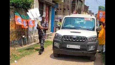 trinamool plaint after capf jawan seen with lotus cutouts